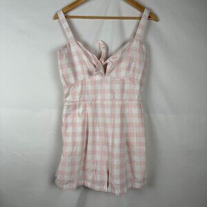 Hope & Henry‎ NWT M Linen/Organic Cotton Sleeveless Romper Pink Check Pattern